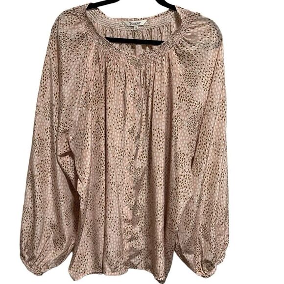 Tucker- Women’s Willow 100% Silk Blouse Blush Spotted Silk Crepe de Chine, 2X - Picture 1 of 12